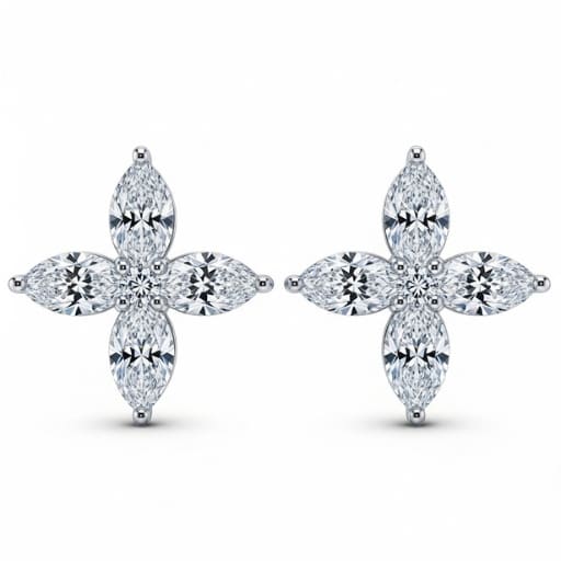 Marquise Diamond Floral Stud Earrings (Four-Petal Flower) - Image 4