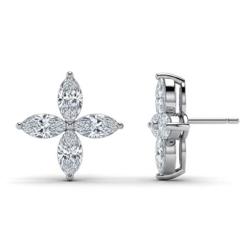 Marquise Diamond Floral Stud Earrings (Four-Petal Flower) - Image 5