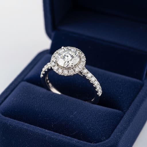 Round Cut Diamond  Halo with Pave Band