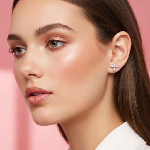 Marquise Diamond Floral Stud Earrings (Four-Petal Flower) - Image 3