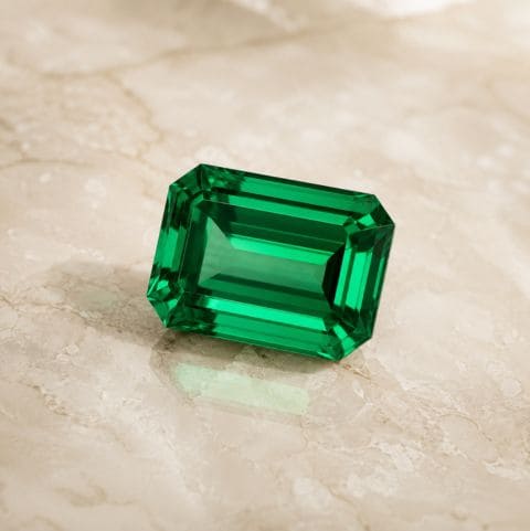 Emerald-cut green gemstone