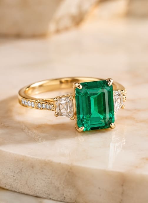 Emerald gemstone gold ring