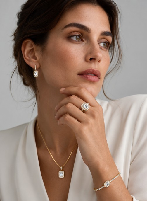 Woman wearing a delicate gold necklace